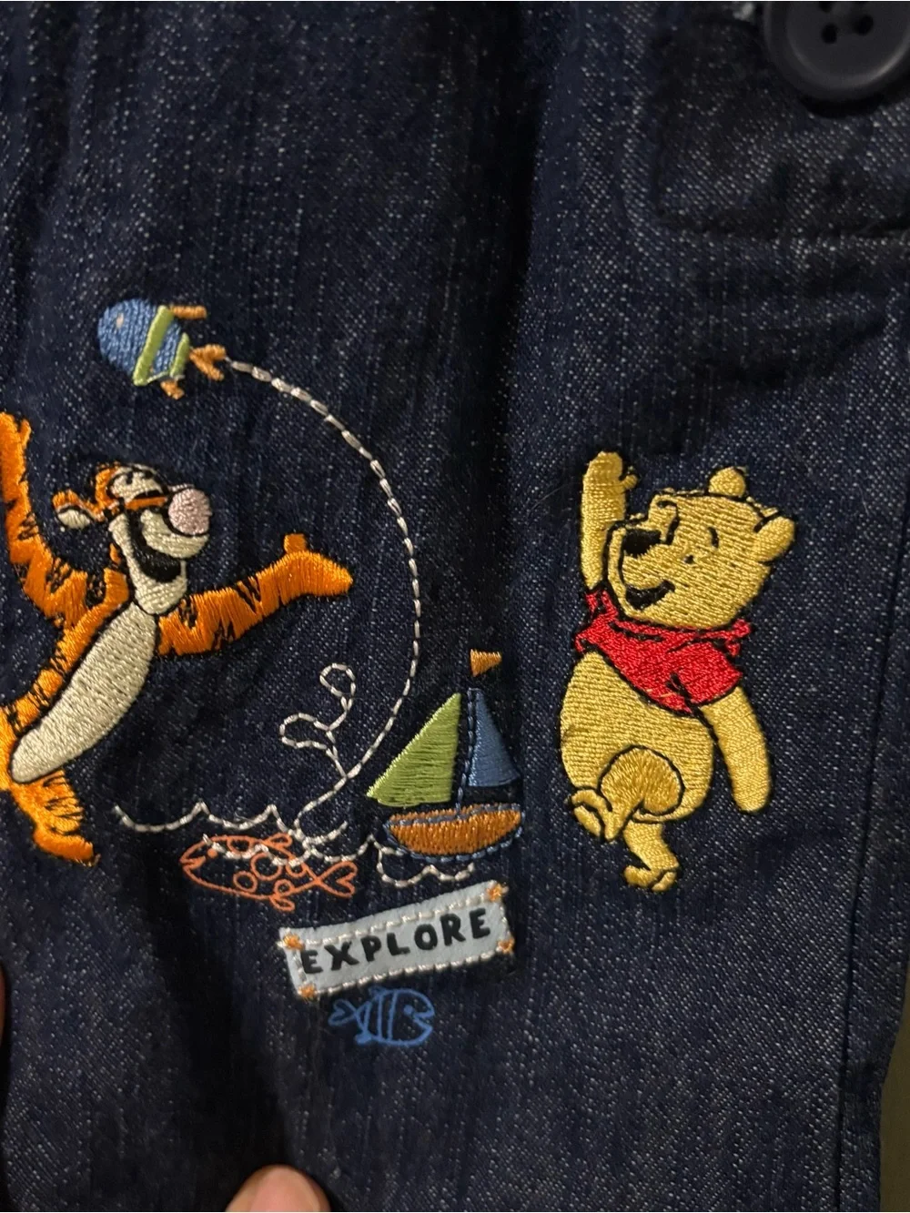 Infants 3-6 mo Disney Vintage POOH & FRIENDS Tiger Explore Cotton Denim Overalls